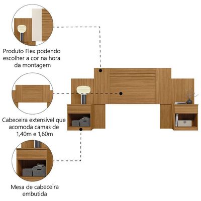 Cabeceira Para Cama Box Casal Queen Com Mesa De Cabeceira Freijó/off White/cinza Flex Araguaia Moval
