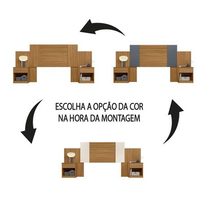 Cabeceira Para Cama Box Casal Queen Com Mesa De Cabeceira Freijó/off White/cinza Flex Araguaia Moval