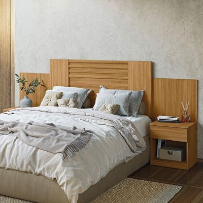 Cabeceira Para Cama Box Casal Queen Com Mesa De Cabeceira Freijó/off White/cinza Flex Araguaia Moval