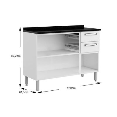 Balcão De Cozinha Evidence 7124 3 Portas E 2 Gavetas C/tampo 120cm Branco - Bertolini