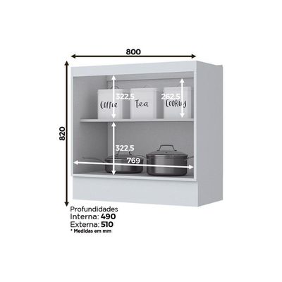 Balcão De Cozinha Americana C/ 2 Portas S/ Tampo 80cm Branco - Henn