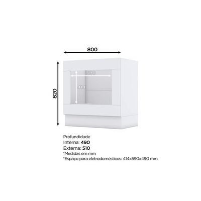 Balcão De Cozinha Americana P/ Forno Embutir S/ Tampo 80cm Branco - Henn