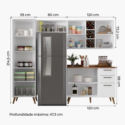 Armário De Cozinha Completa Com Adega 7 Portas 3 Gavetas Favorita Branco/nature Branco Nature