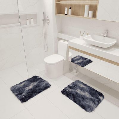 Kit Tapete Banheiro Felpudo Peludo Mesclado Preto 40 X 60 Cm