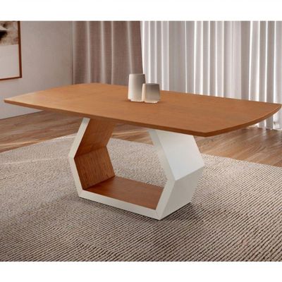 Mesa Para Sala De Jantar Ane Moderna Mobilia Off White Com Cinamomo-cinamomo Imbuia