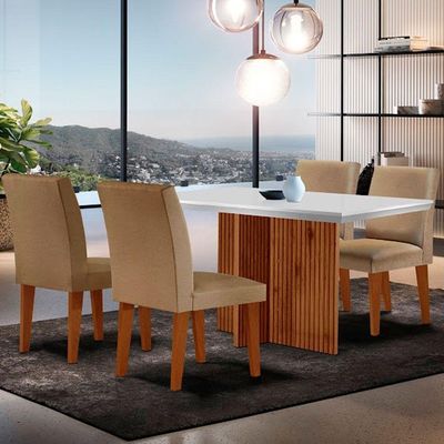 Mesa Olimpia 120 Mdf Canto Reto Com 4 Cadeiras
