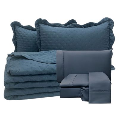 Coordenado Cobre Leito Queen e Lençol Diplomata 7 Peças - Azul