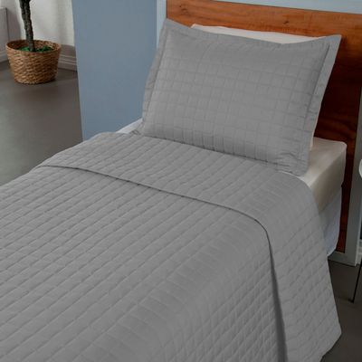Combo 2 Kit Cobre Leito Colcha Monaco Solteiro Dupla Face  - Cinza - Cáqui