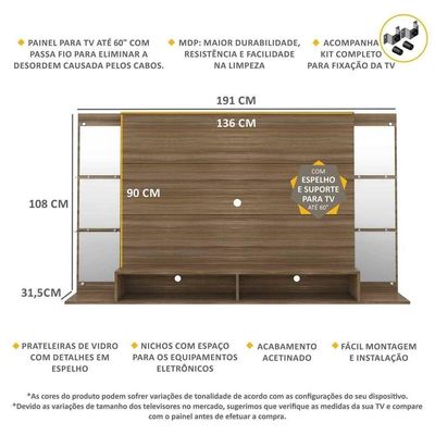 Painel Com Suporte Tv 60" E Espelho Nairóbi MultimóveisV3321