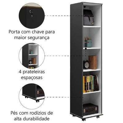 Armário Multiuso Para Quarto Com Chave E Rodízios 1 Porta Lune Preto J&a Preto