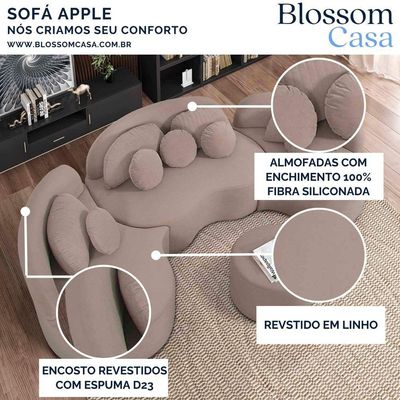 Sofá Orgânico Apple 3,08m Veludo Com Pés De Madeira Cor Bege 2137