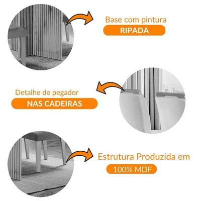 Mesa Olimpia 120cm Mdf Canto Reto Com 4 Cadeiras Athenas