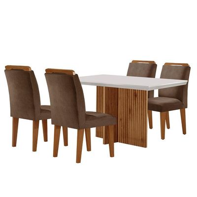 Mesa Olimpia 120cm Mdf Canto Reto Com 4 Cadeiras Athenas