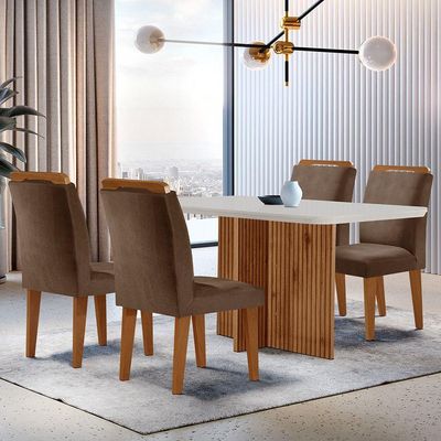 Mesa Olimpia 120cm Mdf Canto Reto Com 4 Cadeiras Athenas