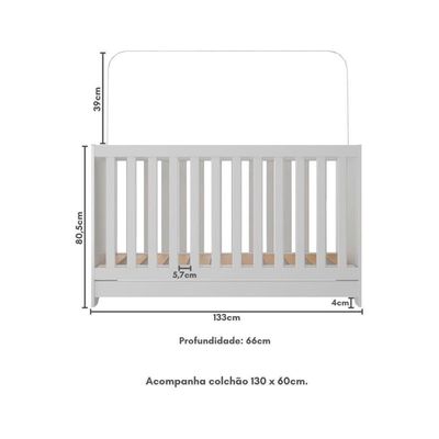 Berço 3 Em 1 Vira Cama Com Colchão Incluso Elza Multimóveis Branco