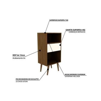 Mesa Lateral P/ Sala E1715 C/ 1 Gaveta E 2 Nichos Natural/off White - Tecno Mobili