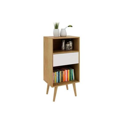 Mesa Lateral P/ Sala E1715 C/ 1 Gaveta E 2 Nichos Natural/off White - Tecno Mobili
