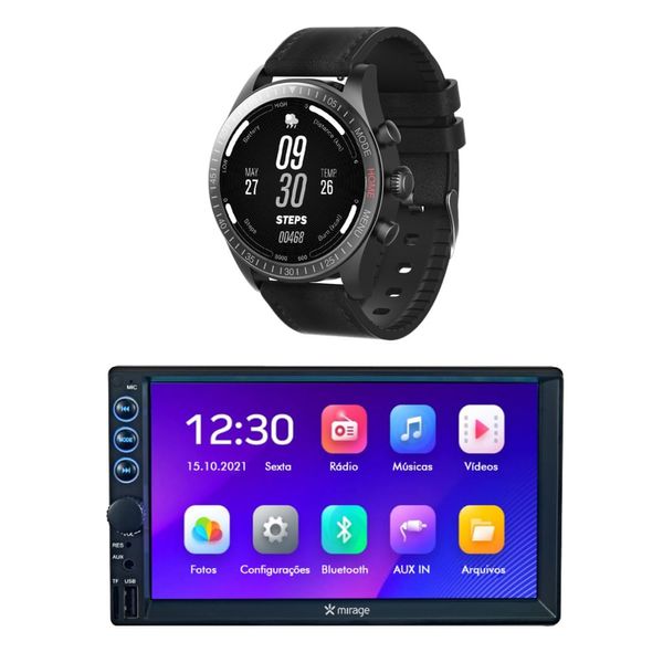 Combo Car - Central Multimidia 7 Pol. Mirror Link e Smartwatch SW3 Multiwatch BT 5.0 Ip68 Multilaser - ES3531K ES3531K