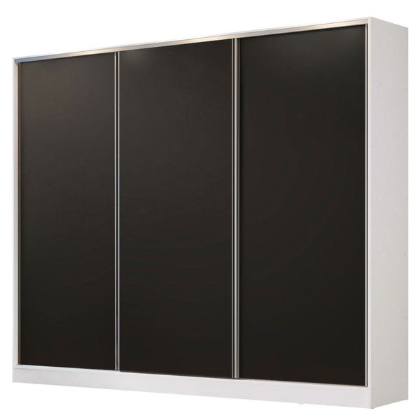 Guarda-Roupa Casal 100% MDF Madesa Royale 3 Portas de Correr Branco/Preto Cor:Branco/Preto