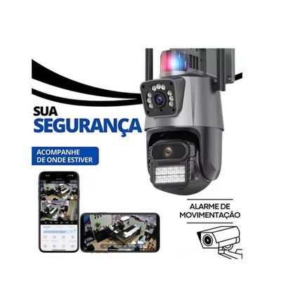 Câmera De Segurança Externa Lente Dupla 4k Led Sirene Policial Cartão 64gb