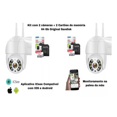 Kit 3 Camera Ip Icsee Wifi + 3 Cartão De Memória Sd 64gb