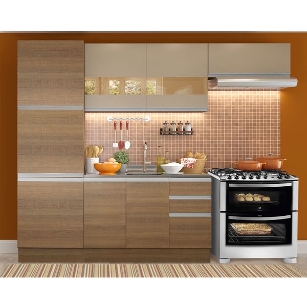 Cozinha Completa Madesa Glamy 260001 com Armário e Balcão (Sem Tampo e Pia) Rustic/Crema Cor:Rustic/Crema