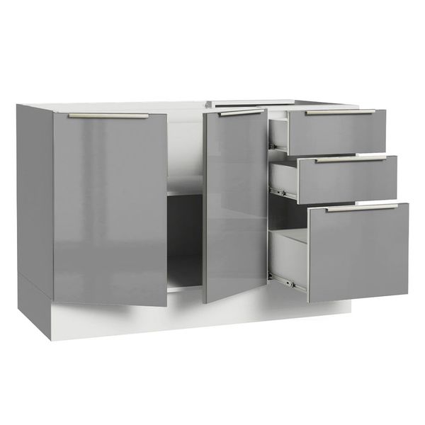 Balcão Gabinete de Pia Madesa Lux 120 cm 2 Portas 3 Gavetas (Sem Tampo) Branco/Cinza Cor:Branco/Cinza