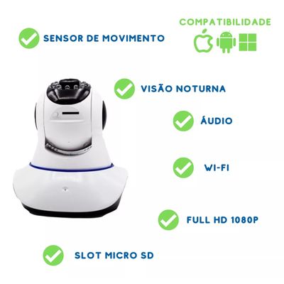 Babá Eletrônica Câmera Wifi Sem Fio Visão Noturna Áudio 360º