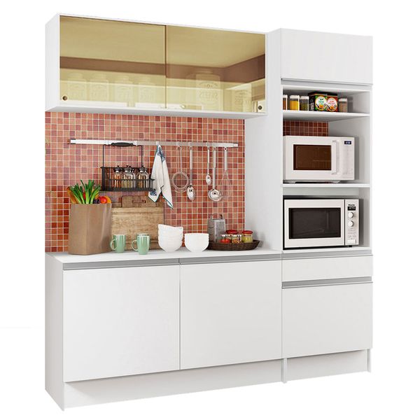 Cozinha Compacta Madesa Diamante Pop com Armário, Balcão e Tampo Branco Cor:Branco