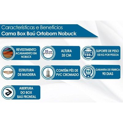 Cama Box Baú Casal Universal Suede Clean (138x188x35) - Ortobom