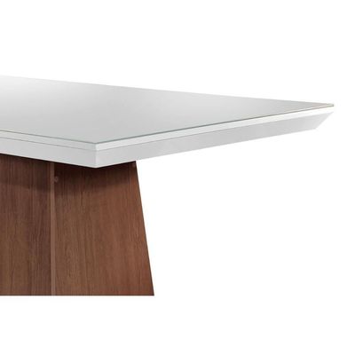Mesa De Sala Jantar Luna + Tampo Madeirado Vidro Reto 180x90cm Imbuia/off White - Rufato