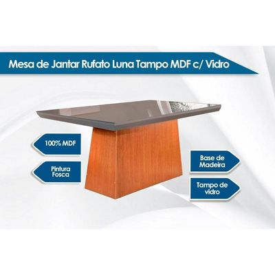 Mesa De Sala Jantar Luna + Tampo Madeirado Vidro Reto 180x90cm Imbuia/off White - Rufato