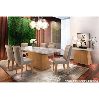 Mesa De Sala Jantar Luna + Tampo Madeirado Vidro Reto 180x90cm Imbuia/off White - Rufato