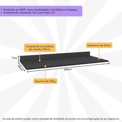 Tampo Mdp 15mm Para Balcão De Cozinha 120cm Multimóveis Cr20290 Grafite