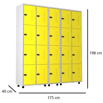 Armário Roupeiro Aço 20 Portas Academia Guarda Volume Trinco Amarelo