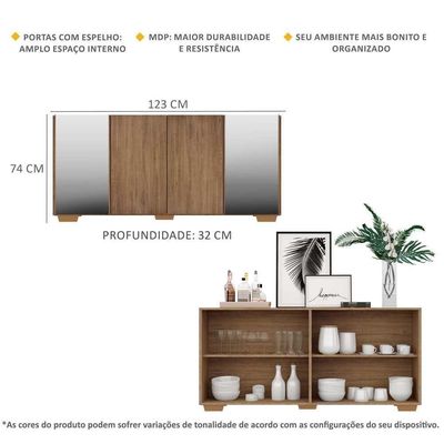 Aparador Buffet 4 Portas Multimóveis V3556 Rustic/Branco