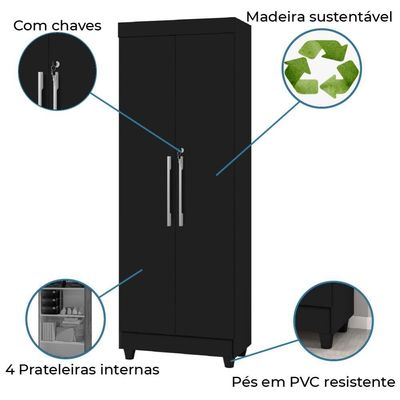 Armário Multiuso Com Chave 2 Portas 1,80m Texas Preto J&a