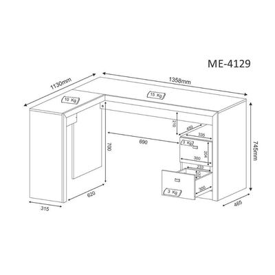 Mesa Canto P/escritório Me4129 C/ 2 Gavetas Branco - Tecno Mobili