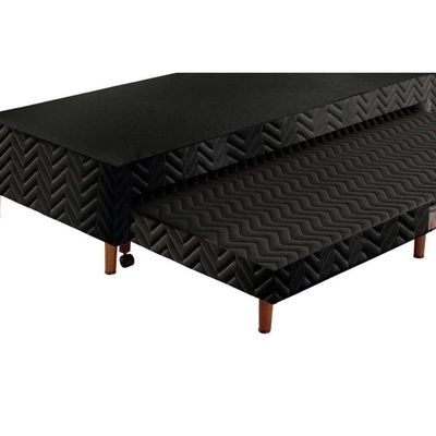 Cama Box Base C/auxiliar Solteiro Universal Tecido Bordado Black (88x188x30) - Paropas