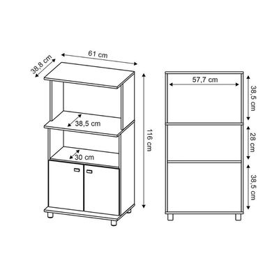Balcão Multiuso Cozinha Bl-3301 C/ 2 Portas E 2 Nichos 60cm Branco - Tecno Mobili