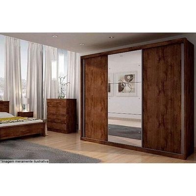 Guarda Roupa Casal 3 Portas De Correr E 6 Gavetas C/ Espelho Paradizzo Gold Canela - Novo Horizonte