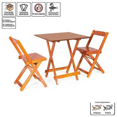 Conjunto Dobrável 70 X 70 Com 2 Cadeiras Dobráveis Mel - M.b Móveis