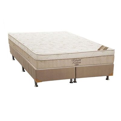Cama Box Queen: Colchão Molas Bonnel Ortobom Nanolastic Elegant + Base Crc Suede Clean(158X198)