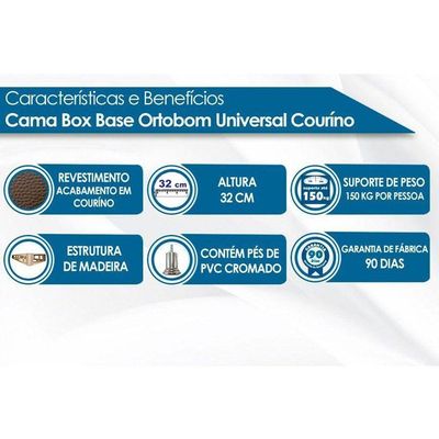 Cama Box Base Solteiro Universal Courano White (96x203x20) - Ortobom