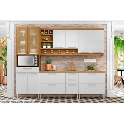 Balcão De Cozinha Burguesa Premium 1 Porta E 1 Gaveta C/ Tampo 80cm Freijó/branco - Nesher
