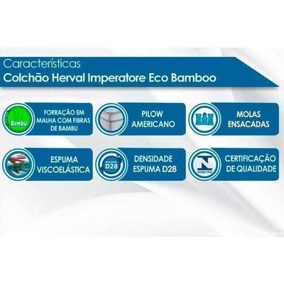 Colchão Solteirão Molas Ensacadas Visco Masterpocket Imperatore Eco Bamboo Euro Pillow (96x203x34)