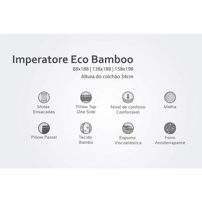 Colchão Solteirão Molas Ensacadas Visco Masterpocket Imperatore Eco Bamboo Euro Pillow (96x203x34)