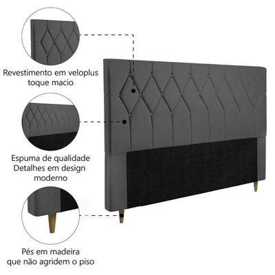 Cabeceira Estofada Para Cama Box Casal Miami De 1,40m Suede Dobuê Cinza