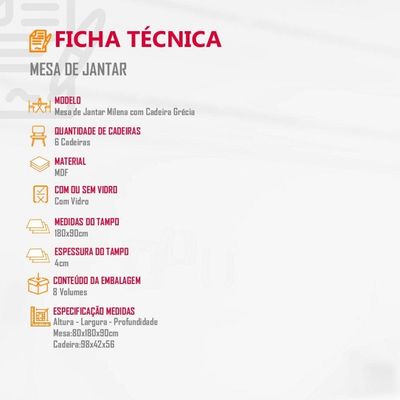 Sala De Jantar Milena Tampo Mdf Vidro Com 6 Cadeiras Imbuia
