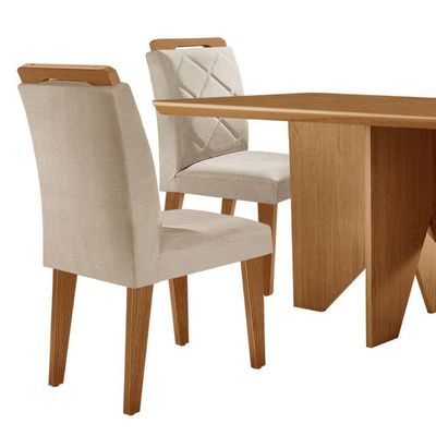 Mesa Evora 120 Mdf Com 4 Cadeiras Melissa Veludo Creme-naturalle-naturalle
